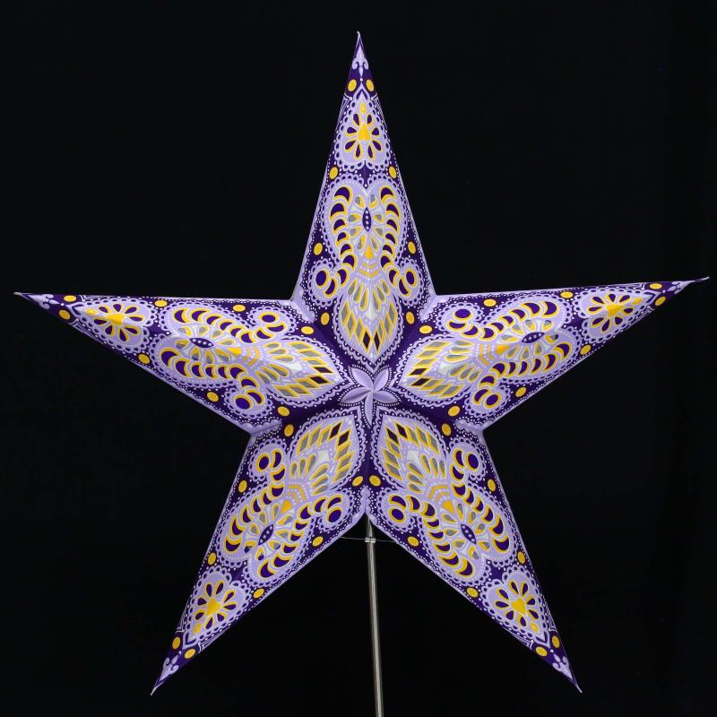 Ganesha lila - Foldable glowing star, paper poinsettia with 5 points, 60 cm
